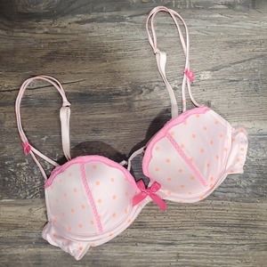 Victoria Secret Pink Lace Orange Polka Dot Push Up Bra 34B NWT